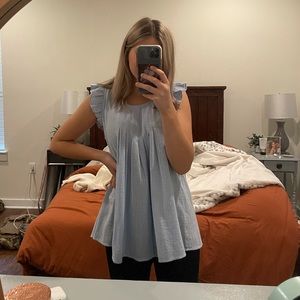 ⭐️3 for $20⭐️ Doe & Rae Baby Blue Flowy Top with Ruffled Sleeves